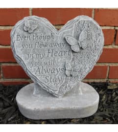 Heart Shaped Butterfly Standup Memorial Stone. An arrangement by Sueppel's Flowers. Heart Shaped Butterfly Standup Memorial Stone. An arrangement by Sueppel's Flowers.