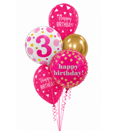 Age 3 Pink Dotty Happy Birthday Classic Balloon Bouquet. An arrangement by Balloon Bouquets Plus. Age 3 Pink Dotty Happy Birthday Classic Balloon Bouquet. An arrangement by Balloon Bouquets Plus.