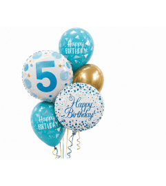 Age 5 Blue Dot Sparkling Fizz Happy Birthday Classic Balloon Bouq. An arrangement by Balloon Bouquets Plus. Age 5 Blue Dot Sparkling Fizz Happy Birthday Classic Balloon Bouq. An arrangement by Balloon Bouquets Plus.