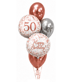 Sparkling Fizz 50th Rose Gold Birthday Classic Balloon Bouquet. An arrangement by Balloon Bouquets Plus. Sparkling Fizz 50th Rose Gold Birthday Classic Balloon Bouquet. An arrangement by Balloon Bouquets Plus.