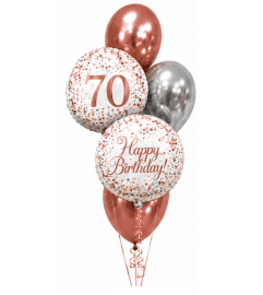 Sparkling Fizz 70th Birthday Rose Gold Classic Balloon Bouquet. An arrangement by Balloon Bouquets Plus. Sparkling Fizz 70th Birthday Rose Gold Classic Balloon Bouquet. An arrangement by Balloon Bouquets Plus.