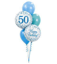 Sparkling Fizz 50th Blue Birthday Classic Balloon Bouquet. An arrangement by Balloon Bouquets Plus. Sparkling Fizz 50th Blue Birthday Classic Balloon Bouquet. An arrangement by Balloon Bouquets Plus.