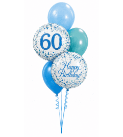 Sparkling Fizz 60th Blue Birthday Classic Balloon Bouquet. An arrangement by Balloon Bouquets Plus. Sparkling Fizz 60th Blue Birthday Classic Balloon Bouquet. An arrangement by Balloon Bouquets Plus.