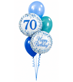 Sparkling Fizz 70th Blue Birthday Classic Balloon Bouquet. An arrangement by Balloon Bouquets Plus. Sparkling Fizz 70th Blue Birthday Classic Balloon Bouquet. An arrangement by Balloon Bouquets Plus.
