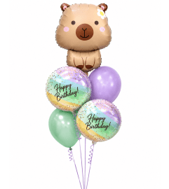 Capybara Pastel Birthday Cheerful Balloon Bouquet. An arrangement by Balloon Bouquets Plus. Capybara Pastel Birthday Cheerful Balloon Bouquet. An arrangement by Balloon Bouquets Plus.