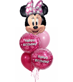 Minnie Mouse Pink Holo Birthday Cheerful Balloon Bouquet. An arrangement by Balloon Bouquets Plus.
