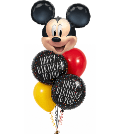 Mickey Mouse Satin Dot Birthday Cheerful Balloon Bouquet. An arrangement by Balloon Bouquets Plus.