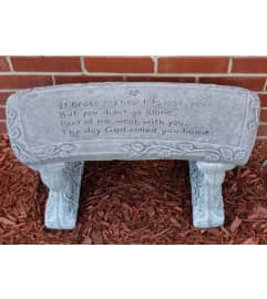 It Broke My Heart Memorial Bench. An arrangement by Sueppel's Flowers. It Broke My Heart Memorial Bench. An arrangement by Sueppel's Flowers.