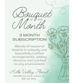 Bouquet of Month Subscription. An arrangement by Hills Valley Floral. Bouquet of Month Subscription. An arrangement by Hills Valley Floral.