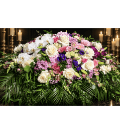 Rose Elegance Casket Spray. An arrangement by Berlin Flower Shop.