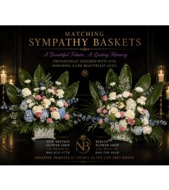 Tender Memories Basket Set. An arrangement by New Britain Flower Shop. Tender Memories Basket Set. An arrangement by New Britain Flower Shop.