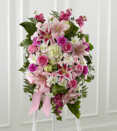 The FTD Gently into the Ever-After Standing Spray. An arrangement by Fendley Florists. The FTD Gently into the Ever-After Standing Spray. An arrangement by Fendley Florists.