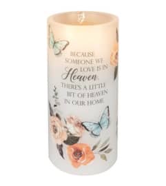 Because someone we love is in heaven LED candle. An arrangement by Block Farms Flowers.