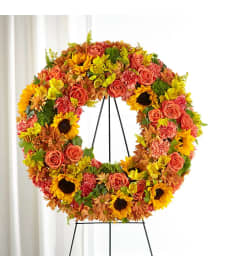 Autumnal Memories Wreath. An arrangement by Bill's Flowers Arrangements. Autumnal Memories Wreath. An arrangement by Bill's Flowers Arrangements.