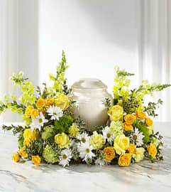 FTD Graceful Love Cremation Adornment. An arrangement by Fendley Florists.