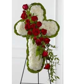 Floral Cross Easel. An arrangement by Fendley Florists. Floral Cross Easel. An arrangement by Fendley Florists.