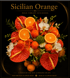 Sicilian Orange. An arrangement by New Britain Flower Shop.