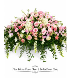 Blush and Grace Casket Spray. An arrangement by Berlin Flower Shop.