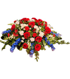 Patriotic Elegance Tribute. An arrangement by Hills Valley Floral. Patriotic Elegance Tribute. An arrangement by Hills Valley Floral.