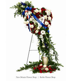 Patriotic Tribute Heart Wreath. An arrangement by Berlin Flower Shop.
