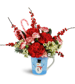 Designers Choice Holiday Mug™. An arrangement by Jennings Florists.