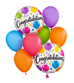 Colorful Congratulations Balloon Bouquet. An arrangement by Sueppel's Flowers. Colorful Congratulations Balloon Bouquet. An arrangement by Sueppel's Flowers.