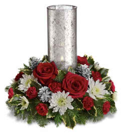 Let's Be Merry Centerpiece by Teleflora. An arrangement by Pompano Beach Floral.
