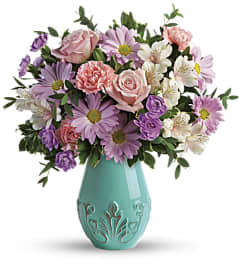 Teleflora's Blushing Aqua Bouquet. An arrangement by Pompano Beach Floral.