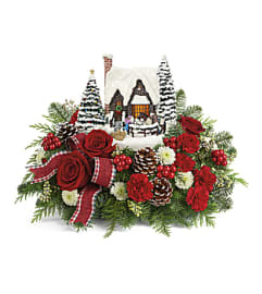 Thomas Kinkade's Warm Winter Wishes Keepsake. An arrangement by Dowling Flowers.