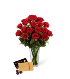 The FTD® Red Rose and Godiva® Bouquet. An arrangement by Cal's Grower Direct.
