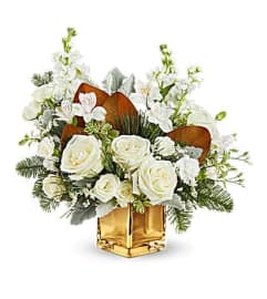 The Teleflora's Golden Glitz Bouquet. An arrangement by Marivel's Florist and Gifts.