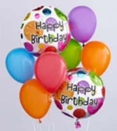 Simple Happy Birthday Balloon Bouquet. An arrangement by Shalimar Flower Shop.