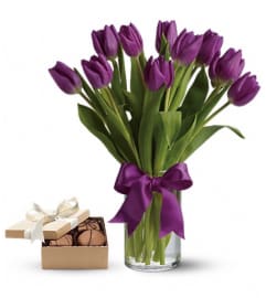 Purple Tulips Gift Set. An arrangement by Pompano Beach Floral.