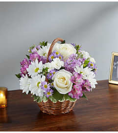 Peace, Prayers and Blessings™ - Lavender and White. An arrangement by Lovingly.