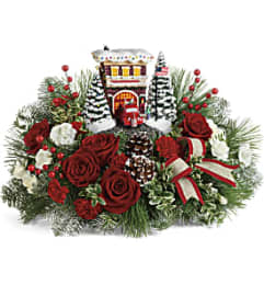 Thomas Kinkade's Festive Fire Station Bouquet. An arrangement by GardeLina Flowers.