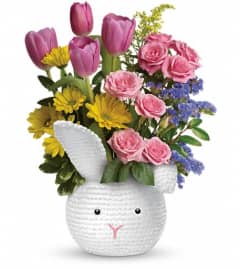Teleflora's Cuddle Bunny Bouquet. An arrangement by Sunrise Greenery.