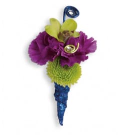 Evening Electric Boutonniere. An arrangement by Devine Orchid.