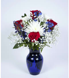 True Patriot. An arrangement by Moreno Valley Flower Box.
