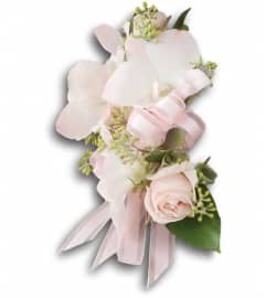 Beautiful Blush Corsage. An arrangement by Sunrise Greenery.