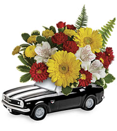 Teleflora's '67 Chevy Camaro Bouquet. An arrangement by Pompano Beach Floral.