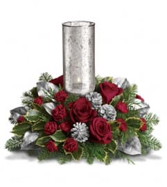 Teleflora's Silver Glow Centerpiece. An arrangement by Pompano Beach Floral.