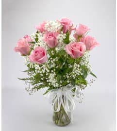 Classic Long Stem Pink Rose Arrangement. An arrangement by Just Roses Flowers and More.