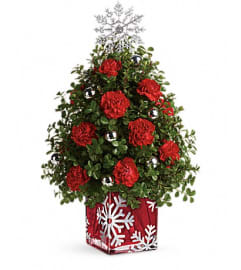 Teleflora's Sparkling Snowflake Tree. An arrangement by Pompano Beach Floral.