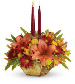 Teleflora's Autumn Reflections Centerpiece. An arrangement by Pompano Beach Floral.
