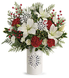 Teleflora's Festive Flurries Bouquet. An arrangement by Pompano Beach Floral.