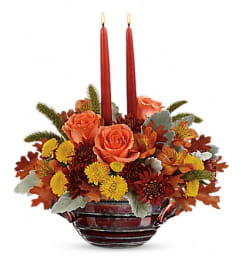 Teleflora's Celebrate Fall Centerpiece. An arrangement by Pompano Beach Floral.
