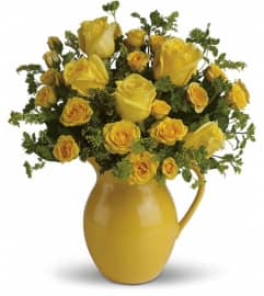 Teleflora's Sunny Day Pitcher of Roses. An arrangement by GardeLina Flowers.