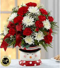 The FTD® Snowman Sensation™ Bouquet 2014. An arrangement by Flamingo Floral and Gifts.