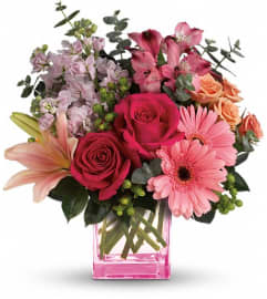 Teleflora's Painterly Pink Bouquet. An arrangement by Pompano Beach Floral.