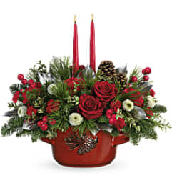Teleflora's Christmas Heirloom Centerpiece. An arrangement by Margaret's Florist.
